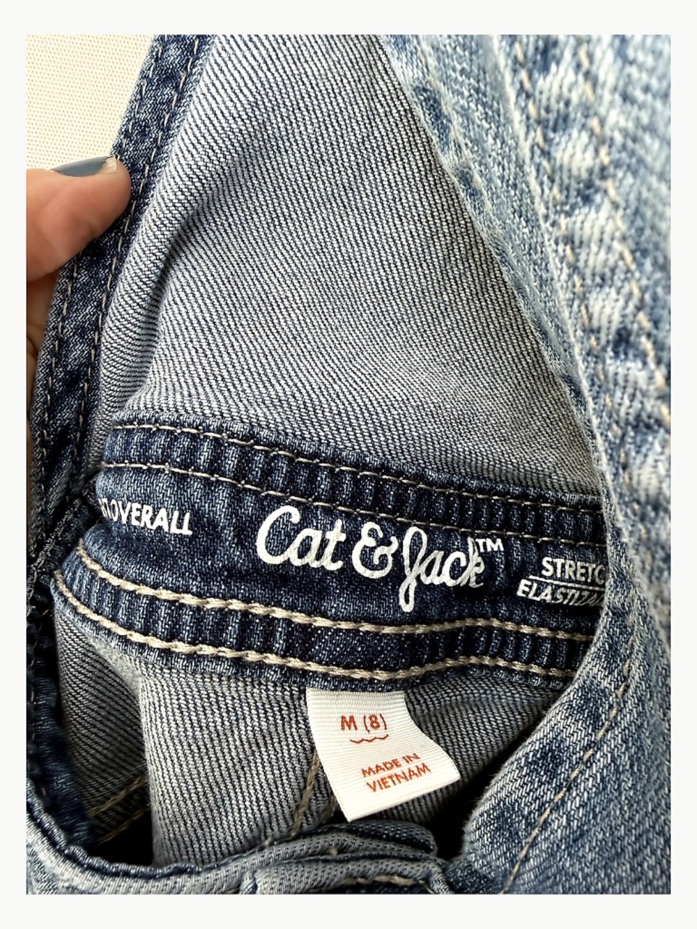 Cat & Jack Girls Stretch Denim Overalls Medium 8 Blue Distressed Adjustable Stra - Picture 2 of 7